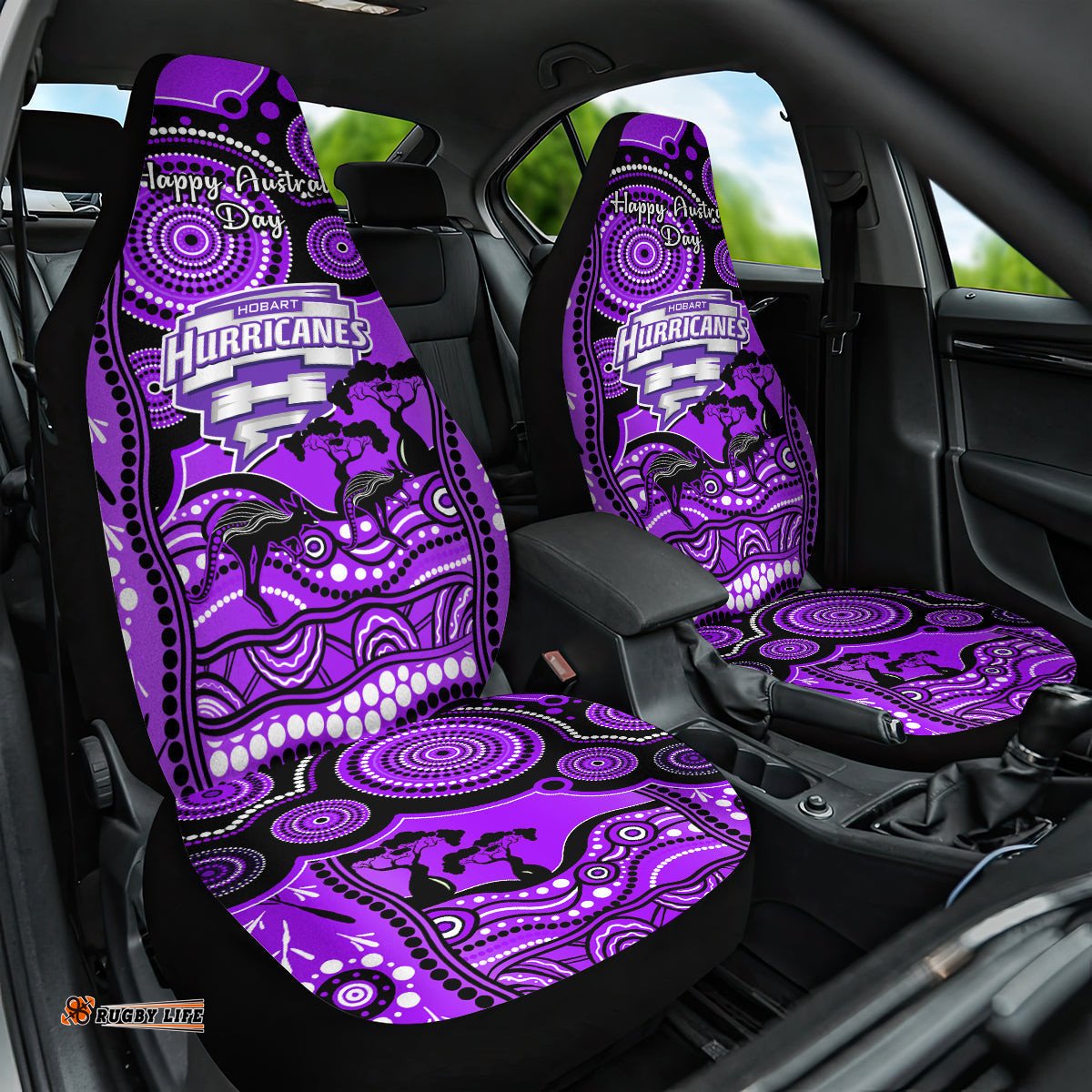 Hobart Hurricanes Cricket Car Seat Cover Happy Australia Day Aboriginal Art