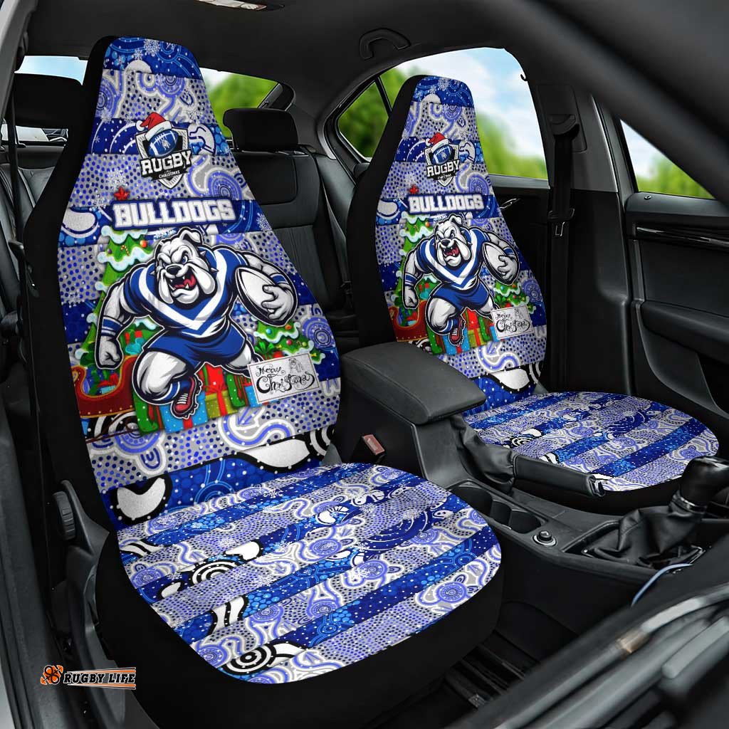 Bulldogs Rugby Merry Christmas Car Seat Cover Indigenous Australian Art
