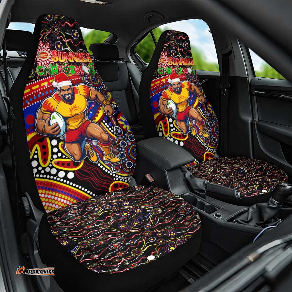 Merry Christmas AFL Gold Coast Suns Car Seat Cover Aboriginal Santa Football Mascot