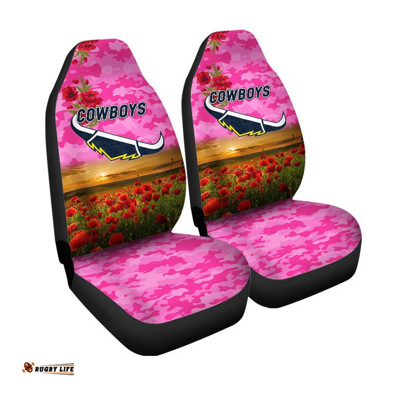North Queensland Cowboys ANZAC Car Seat Cover Poppy Flowers Vibes Pink