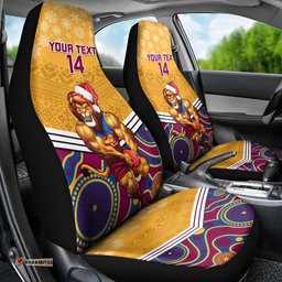 Custom Brisbane Lions Football Christmas Car Seat Cover Merry Xmas Mix Aboriginal Art