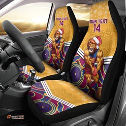 Custom Brisbane Lions Football Christmas Car Seat Cover Merry Xmas Mix Aboriginal Art