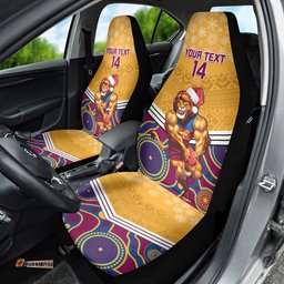 Custom Brisbane Lions Football Christmas Car Seat Cover Merry Xmas Mix Aboriginal Art