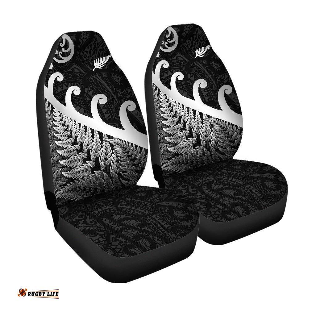New Zealand Rugby Maori Car Seat Cover Silver Fern Koru Vibes Black
