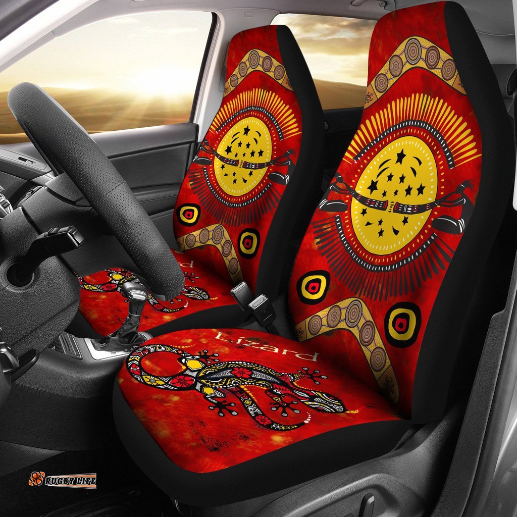Aboriginal Car Seat Covers, Lizard And Boomerang Pattern