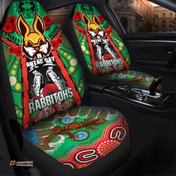 Rabbitohs Rugby Aboriginal ANZAC Day Custom Watercolour Car Seat Cover Remembrance Indigenous Rabbitohs With Poppy Flower