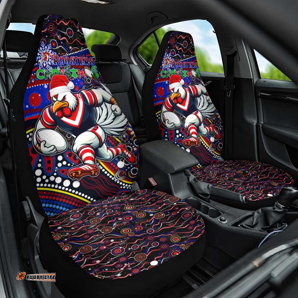 Merry Christmas Sydney Roosters Car Seat Cover Aboriginal Santa Rugby Mascot Tricolours