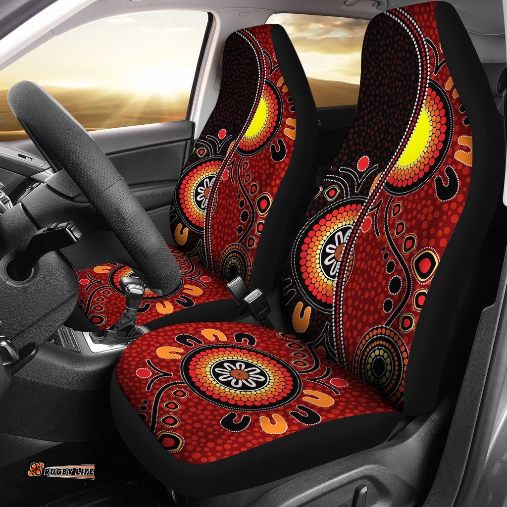 Aboriginal Car Seat Covers - Australia Flag Dot Painting Art