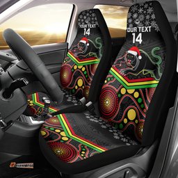 Custom Panthers Rugby Christmas Car Seat Cover Merry Xmas Mix Aboriginal Art Black Version