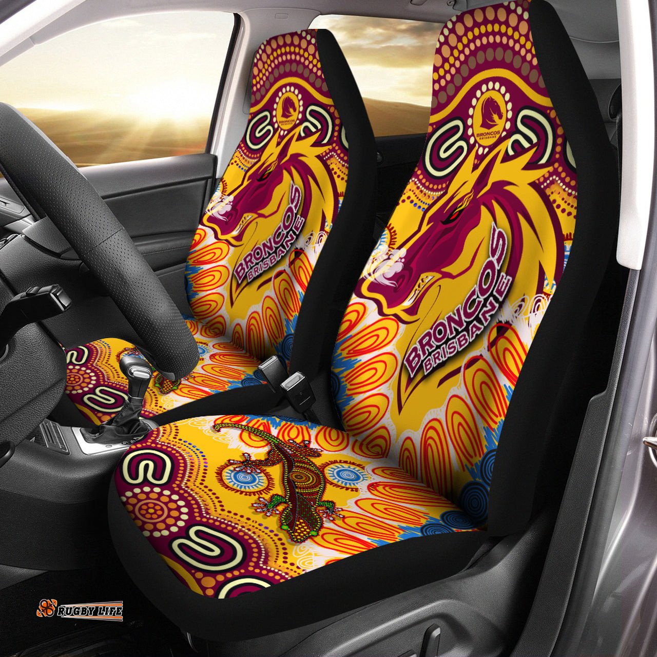 Broncos Custom Aboriginal Car Seat Cover Indigenous Super Broncos With Aussie Gecko
