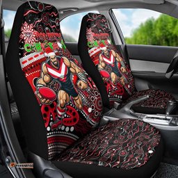 Merry Christmas AFL Bombers Car Seat Cover Aboriginal Santa Football Mascot