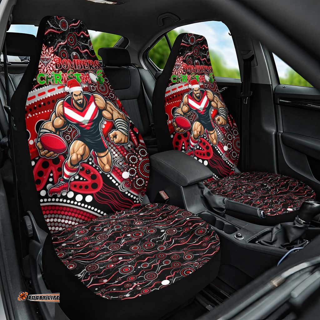Merry Christmas AFL Bombers Car Seat Cover Aboriginal Santa Football Mascot