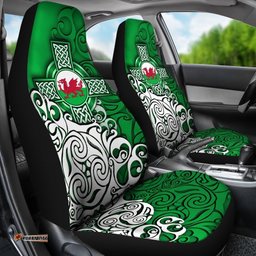 Wales Celtic Car Seat Covers Welsh Dragon Flag with Celtic Cross Green