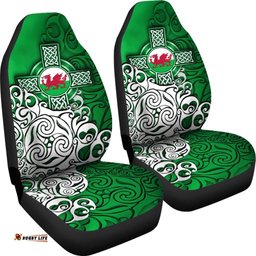 Wales Celtic Car Seat Covers Welsh Dragon Flag with Celtic Cross Green