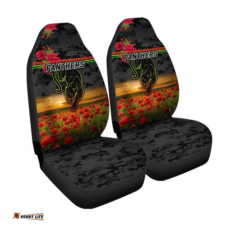 Penrith Panthers ANZAC Car Seat Cover Poppy Flowers Vibes Black