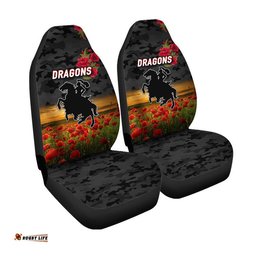 St. George Illawarra Dragons ANZAC Car Seat Cover Poppy Flowers Vibes Black