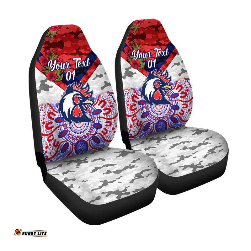 Custom Personalised Sydney Roosters ANZAC Car Seat Cover Indigenous Vibes White
