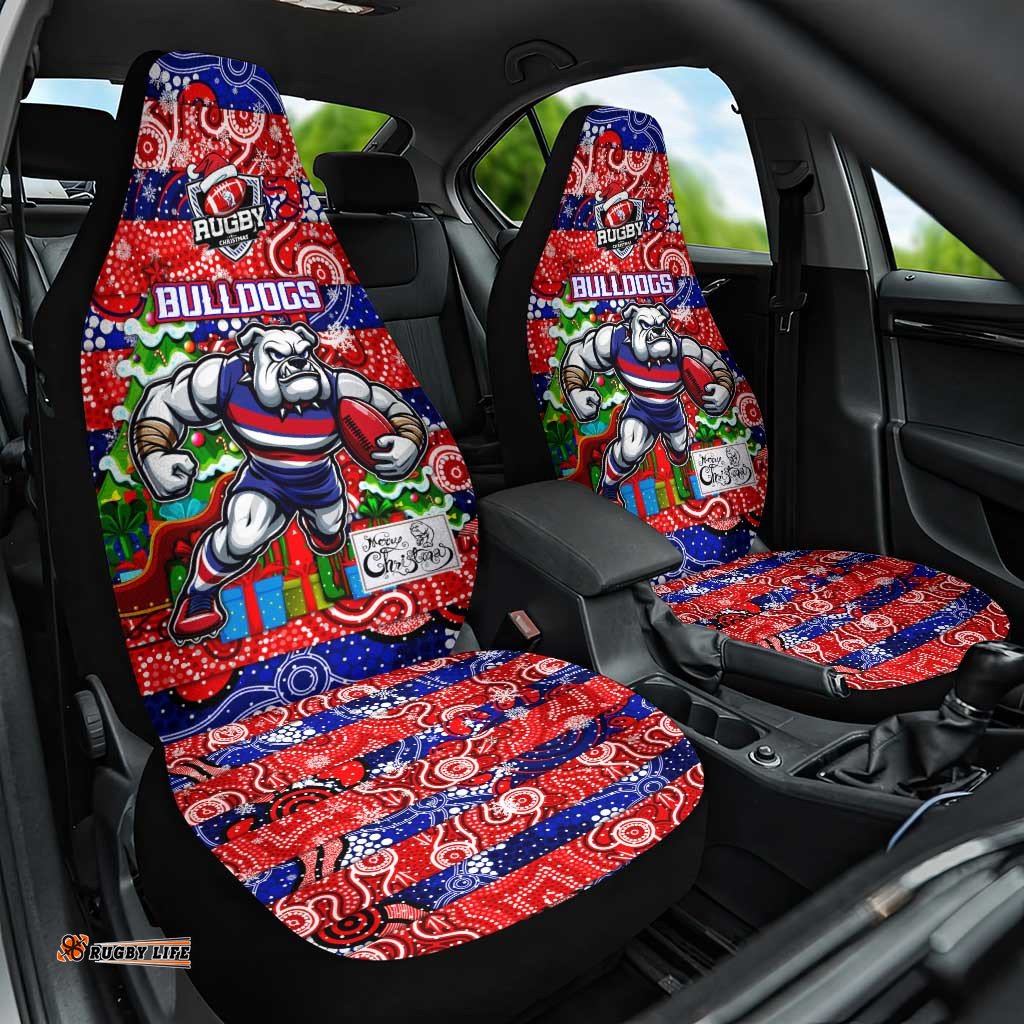 Bulldogs Football Merry Christmas Car Seat Cover Indigenous Australian Art