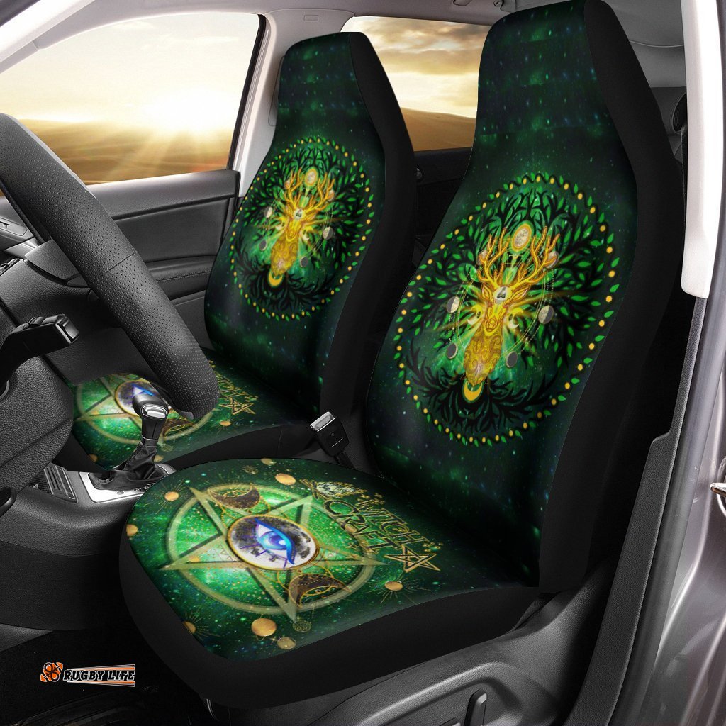 Celtic Pagan Deer Car Seat Covers Moon Phases Deer with Tree of Life