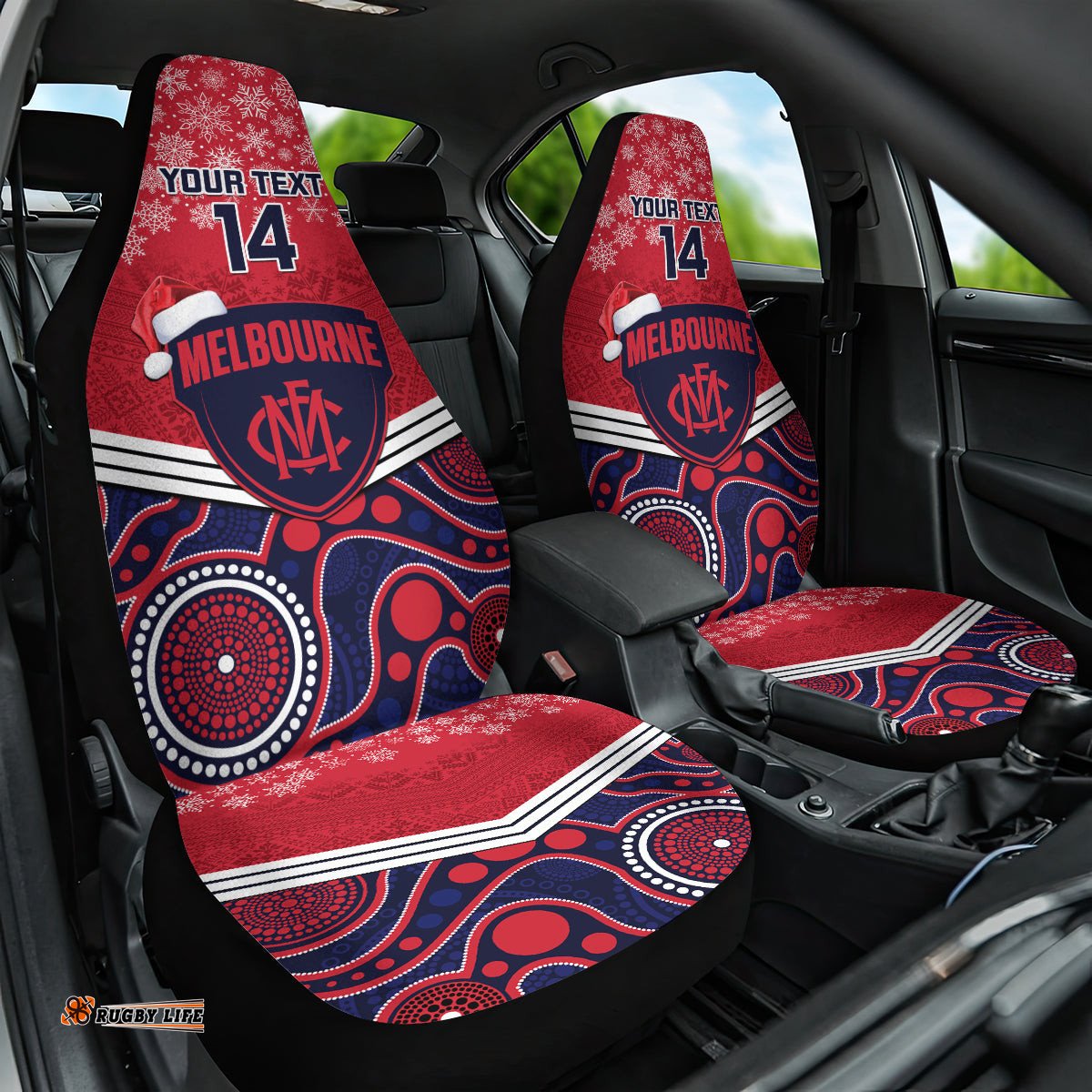 Custom Melbourne Football Christmas Car Seat Cover Merry Xmas Mix Aboriginal Art