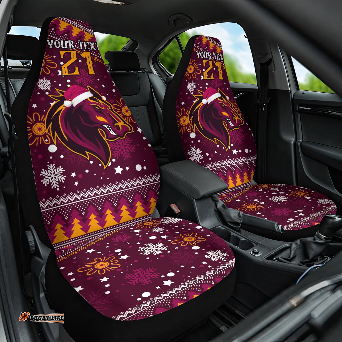 Custom Broncos Rugby Car Seat Cover Heart Of All Queenland Christmas Vibe Unique