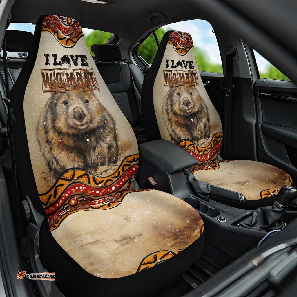 I Love Wombat Car Seat Cover Australian Aboriginal Art