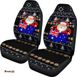 Christmas Personalised Car Seat Covers Australia Santa Claus Hold The Flag Black