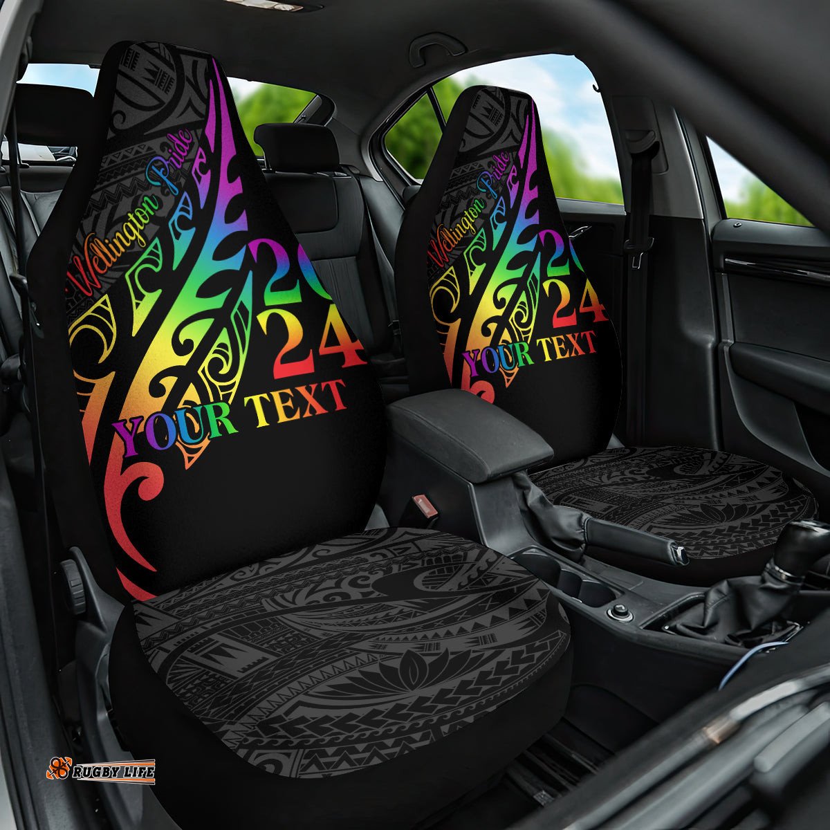 Personalised New Zealand Wellington Pride Car Seat Cover Maori Fern with Pride Flag 2025
