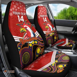 Roosters Rugby Christmas Car Seat Cover Merry Xmas Mix Aboriginal Art