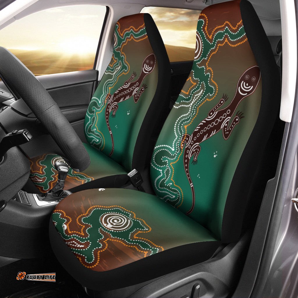 Aboriginal Lizard Car Seat Covers Indigenous Dot Painting Art