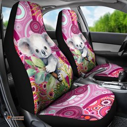 Personalised Australia Car Seat Cover Cute Koala With Golden Wattle Indigenous Art