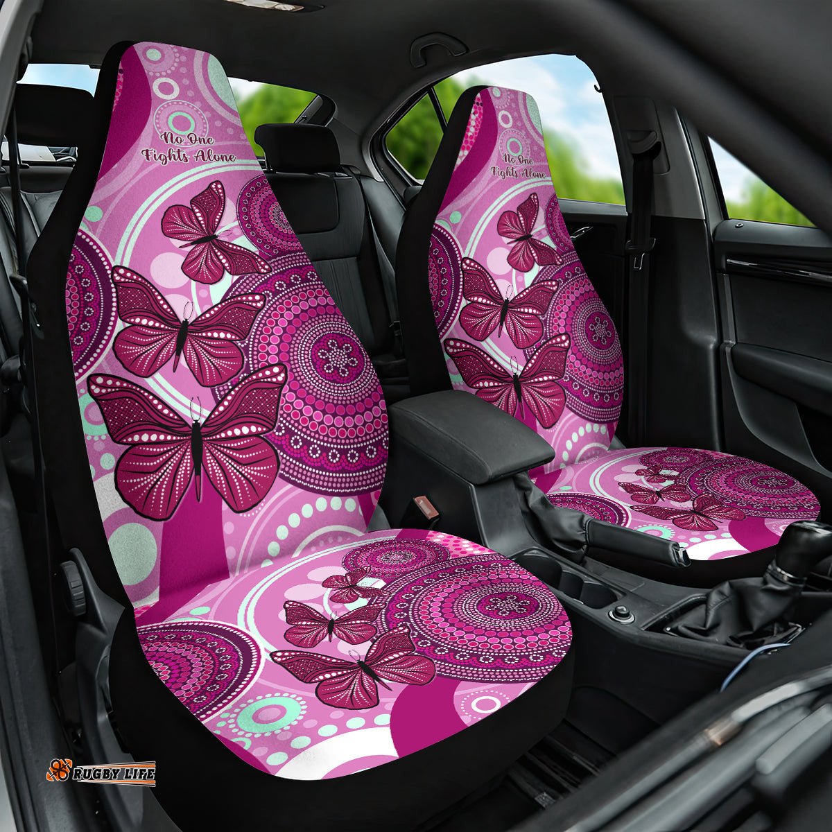 Australia Breast Cancer Car Seat Cover Indigenous Butterfly No One Fights Alone