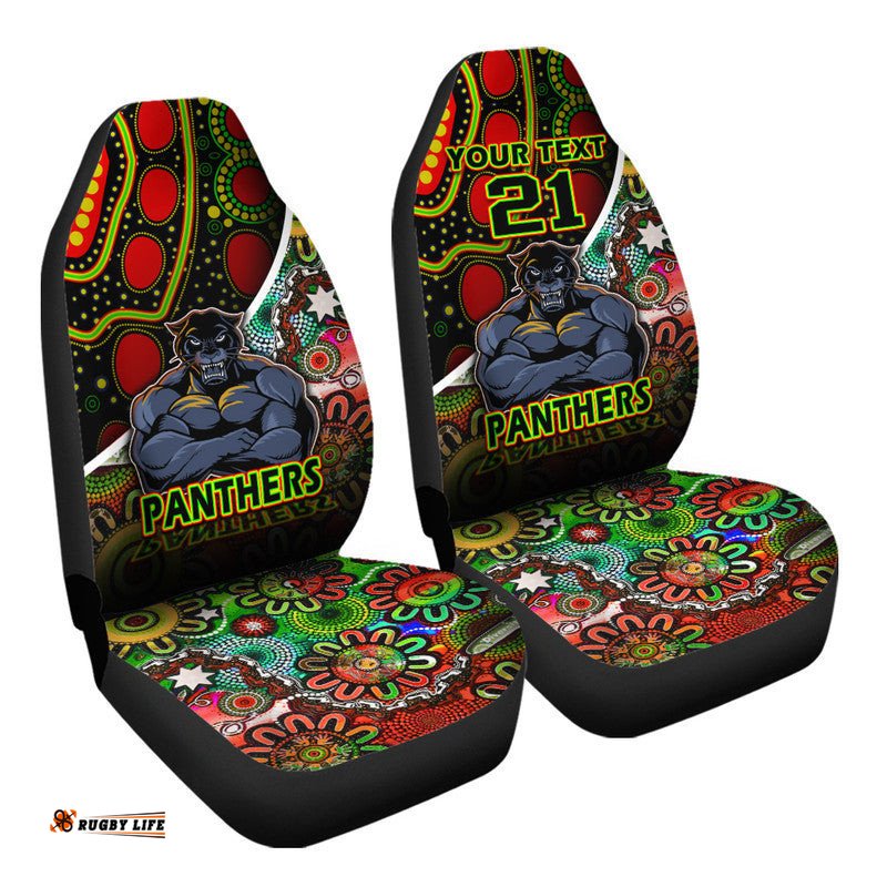 Custom Personalised Penrith Panthers Car Seat Cover Strong Panthers Legend With Special Aboriginal Style