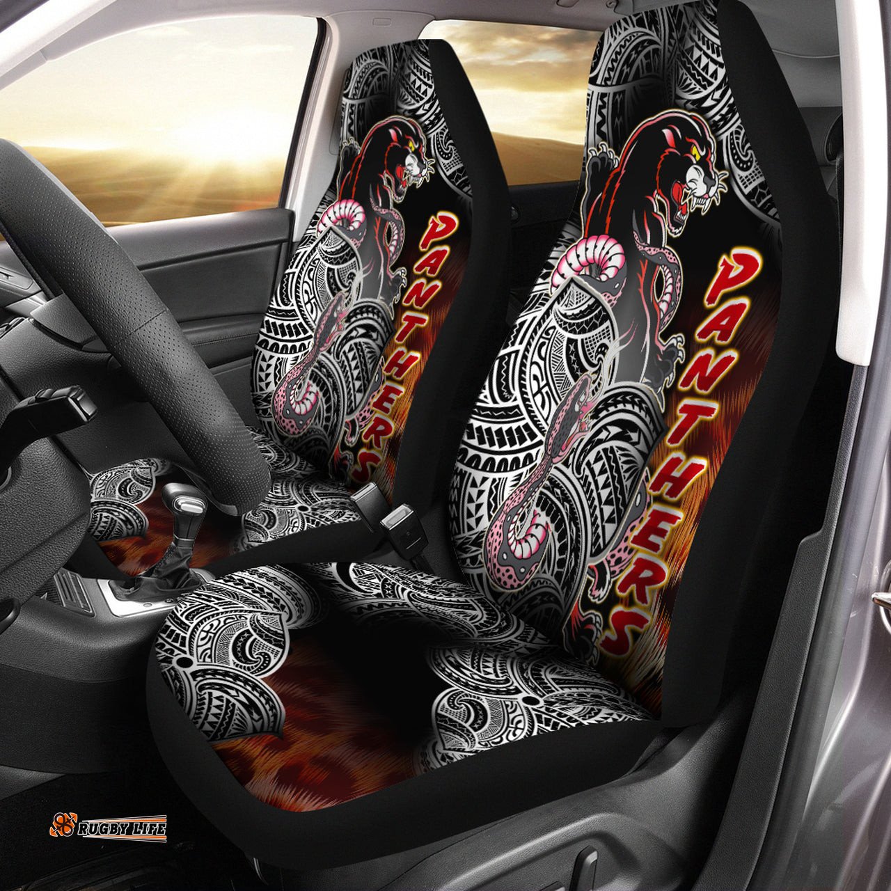 Panthers Rugby Polynesian Car Seat Cover Custom Wild Black Penrith Panthers