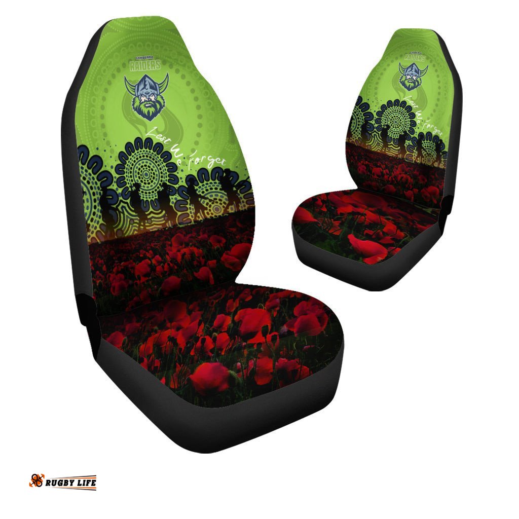 Canberra Raiders Car Seat Covers Aboriginal Rugby Anzac Day Poppy With Soldiers- NRL