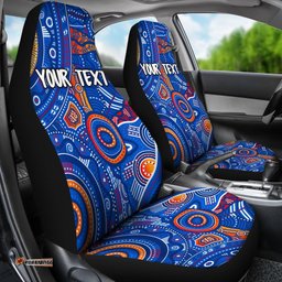 Custom Text Aboriginal Car Seat Cover Indigenous Footprint Patterns Blue Color