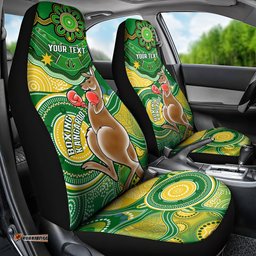 Personalised Australia Boxing Kangaroo Car Seat Cover Aussie Indigenous Art Mix National Color