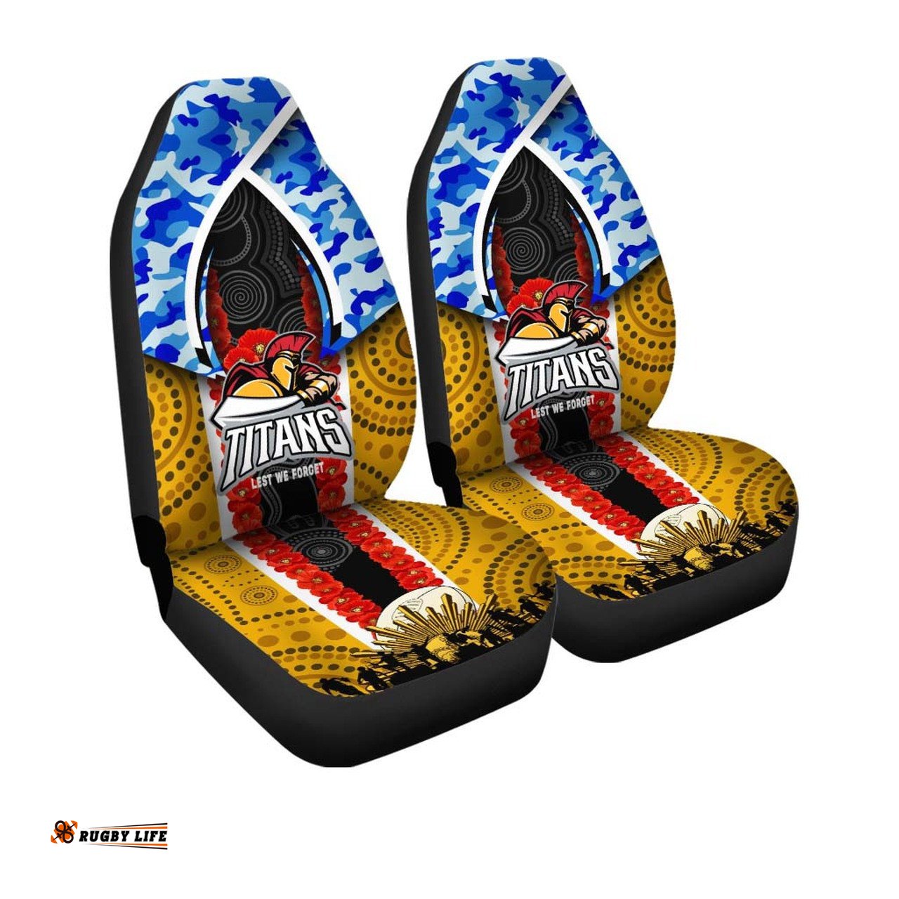Titans Rugby ANZAC Aboriginal Car Seat Cover Titans with Poppy Watercolor Flower Car Seat Cover