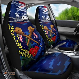 Australia And New Zealand ANZAC Day Car Seat Cover Lest We Forget Silver Fern With Golden Wattle