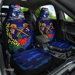 Australia And New Zealand ANZAC Day Car Seat Cover Lest We Forget Silver Fern With Golden Wattle