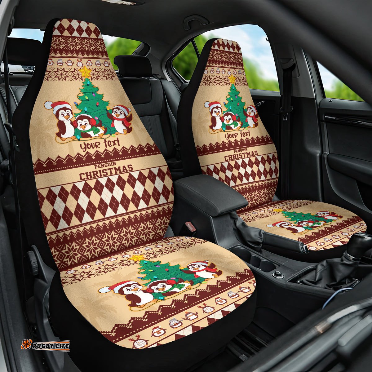Australia Penguin Christmas Argyle Pattern Personalised Car Seat Cover
