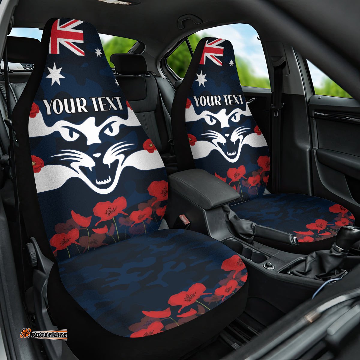 Custom Cats Football Car Seat Cover ANZAC Lest We Forget