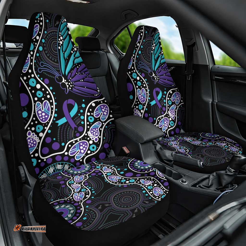 Australia Indigenous Car Seat Cover Teal & Purple Ribbon Butterfly Aboriginal Arts