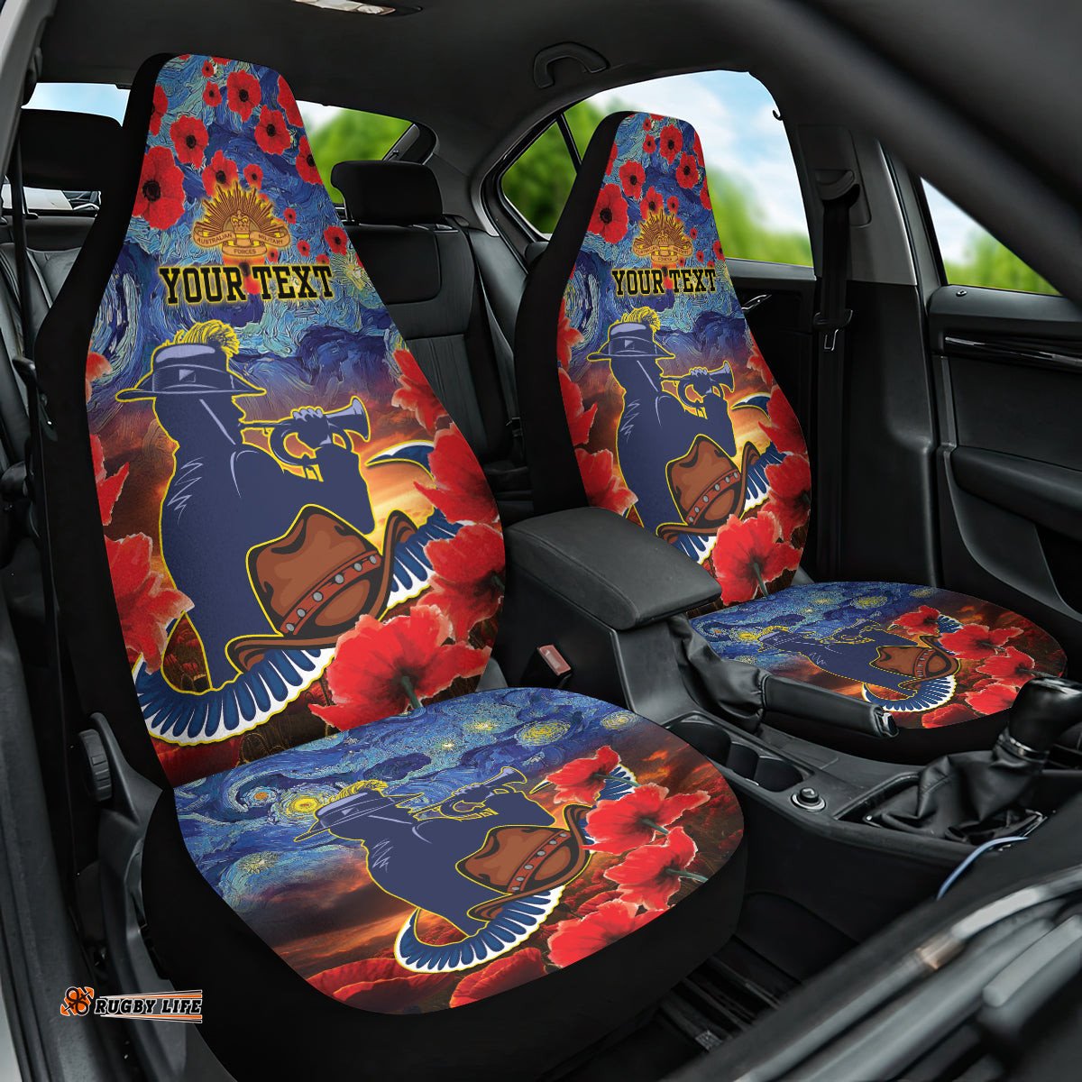 Personalised Cowboys Rugby ANZAC Car Seat Cover Starry Night and Field of Poppies