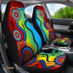 Aboriginal Car Seat Covers, Indigenous Art Color Circle Patterns Blue Dream