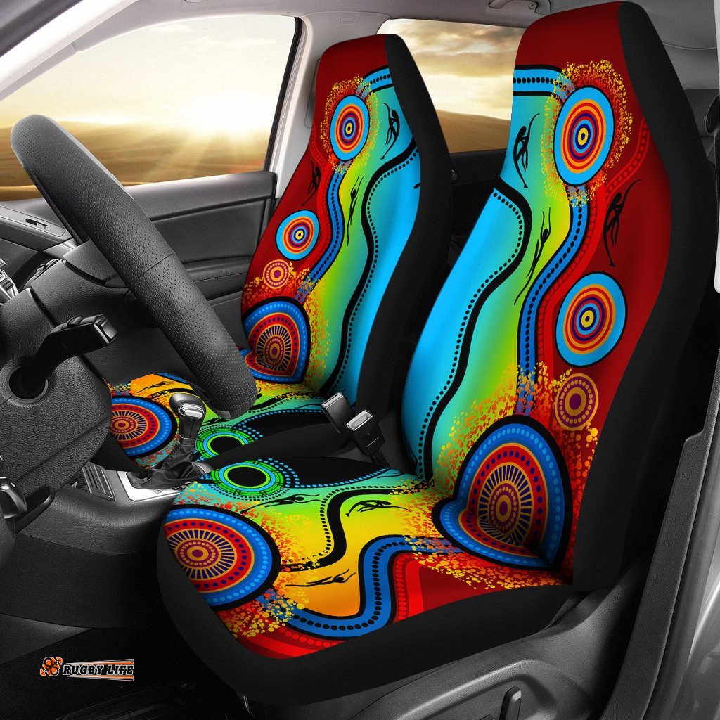 Aboriginal Car Seat Covers, Indigenous Art Color Circle Patterns Blue Dream