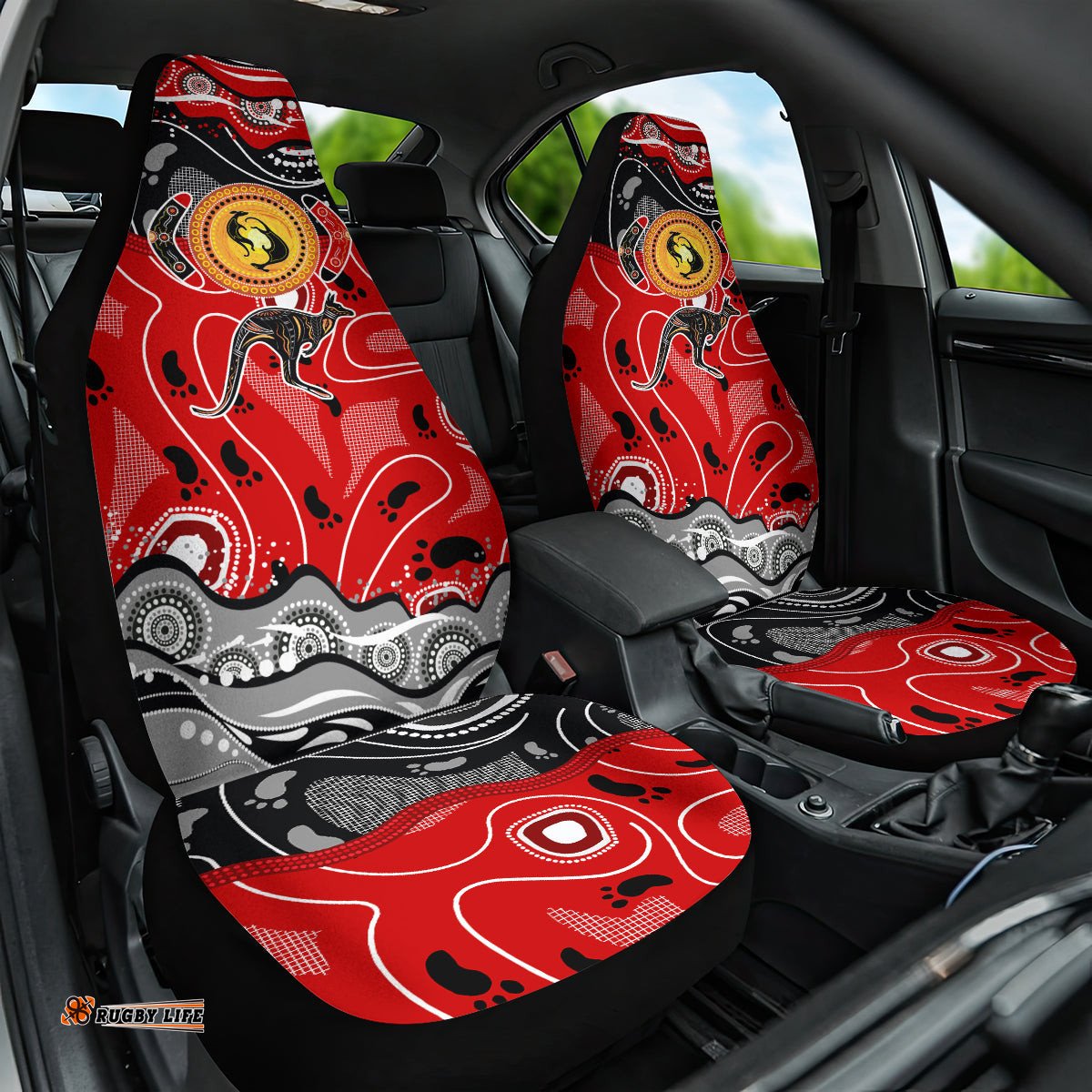 Aboriginal Flag Style Dot Art And Abstract Kangaroo Car Seat Cover