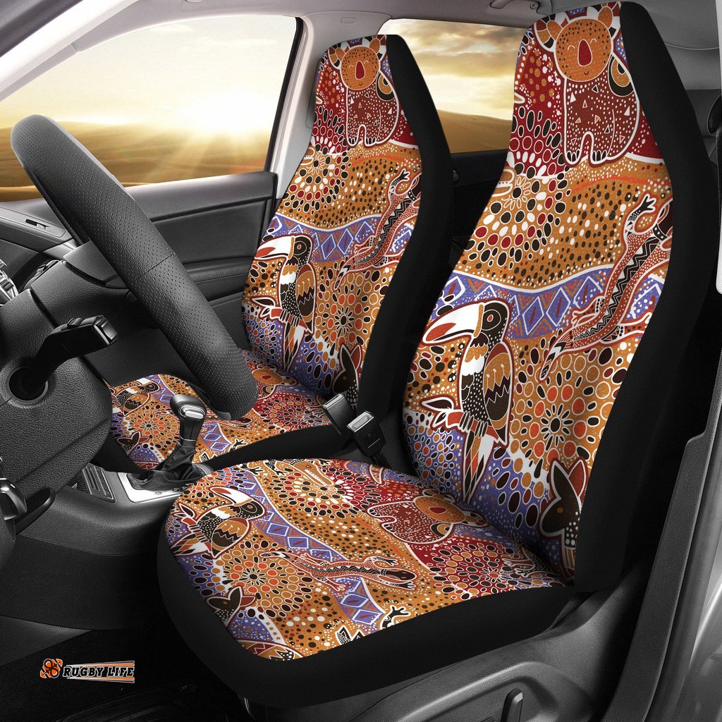 Aboriginal Art Seat Covers Toucan Lizard Koala