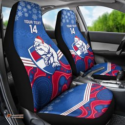 Custom Bulldogs Football Christmas Car Seat Cover Merry Xmas Mix Aboriginal Art