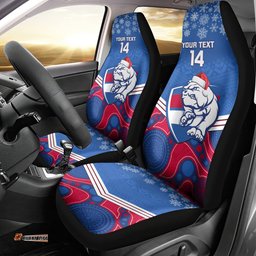 Custom Bulldogs Football Christmas Car Seat Cover Merry Xmas Mix Aboriginal Art